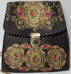 Michal Negrin Cross Body Satin Bag w Crystals Metal Chain brown color Israel - Picture 1 of 17