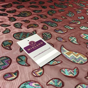 Maroon Paisley Lightweight burnout chiffon dress scarf fabric 58" M145-60 Mtex - Picture 1 of 6