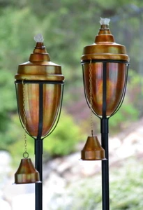 H Potter GAR517SET Copper Rustic Patio Garden Torch Set of Two - Picture 1 of 6