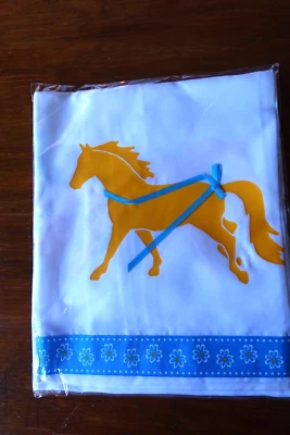 Palomino Horse Shower Curtain White w/gold horses and blue flower ribbon SALE - Image 1 of 2