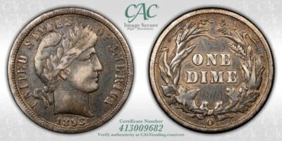 1893-O Barber Dime CACG VF-30 CAC - Image 1 of 3