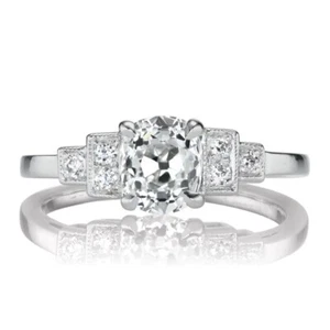 1.20 Ct Old Mine Cut IGI HRD Lab Created Diamond Jewelry Ring 14K White Gold - Picture 1 of 7