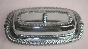 VTG.  ART DECO BUTTER DISH & LID MID-CENTURY MODERN STEEL, WITH GLASS INSERT # 2 - Imagen 1 de 5