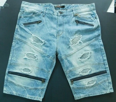 Pantalones cortos de jean Focus 44 desgastados con cremallera DX06 NUEVOS SIN ETIQUETAS Foto 1 de 4