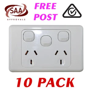10 x Double 10AMP Power Point GPO with extra SWITCH - White Electrical - SAA - Picture 1 of 4