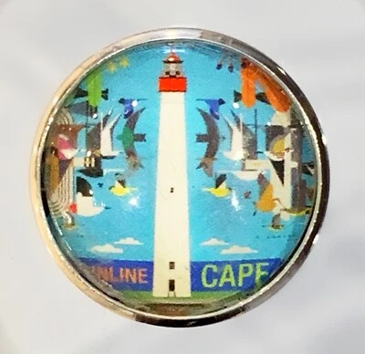 Charley Harper Lighthouse Cape May Shore Song Birds 1" Glass Sewing Button CH610 - Image 1 of 2