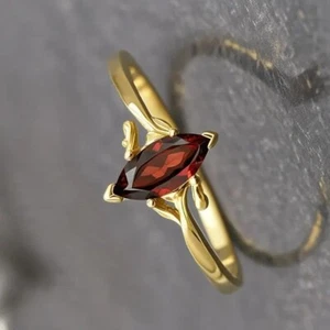2Ct Marquise Cut Garnet Wedding Anniversary Solitary Ring 14k Yellow Gold Plated - Picture 1 of 9