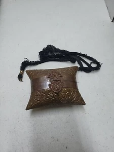 VTG 1930s Brass & Copper Pillow Purse With Chain Cobalt Blue Velvet Lined 4” - Picture 1 of 4