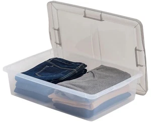 6 Large Under Bed Clear Plastic Storage Containers Snap Lid Boxes 16" x 24" x 6" - Bild 1 von 8