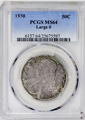 1830 Capped Bust Half Dollar Large 0 PCGS MS64 Gorgeous Speckled Toning & Luster - Image 1 of 4