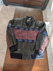 Giacca Bomber Vintage Adler Pelle Uomo Med Aztec Southwestern Nero/Rosso XL - Foto 1 di 6