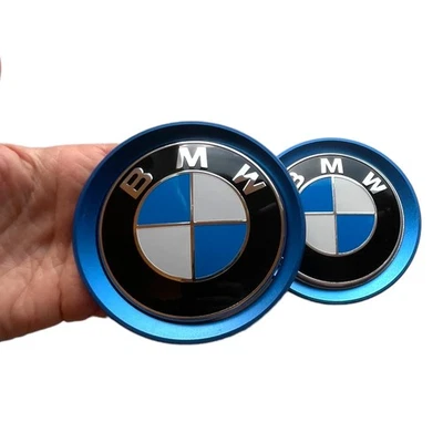 Capó delantero + maletero trasero (82 mm + 74 mm) con anillos azules para emblema insignia BMW Foto 1 de 4