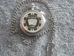 VINTAGE RAVEL "$100 FULL HOUSE POKER HAND" POCKET WATCH with CHAIN (HEN WATCH)/ - Picture 1 of 5