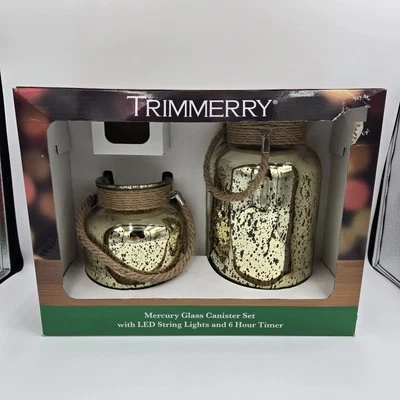 Juego de 2 botes de vidrio de mercurio dorado TRIMMERRY cadena luces LED temporizador de 6 horas  Foto 1 de 4