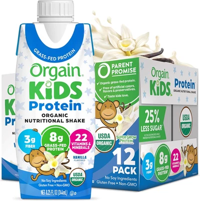 Batido de proteínas Orgain Organic Kids vainilla 8G proteína vegetal paquete de 12 8,25 oz Foto 1 de 4