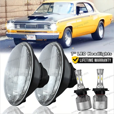 2x Faros LED redondos de 7 pulgadas haz alto-bajo DRL para Plymouth Barracuda Duster 340 Foto 1 de 4