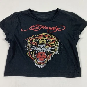 Camisa Ed Hardy Para Mujer Grande Negra Tigre Estrás Camiseta Corta Gráfica Y2K - Imagen 1 de 8