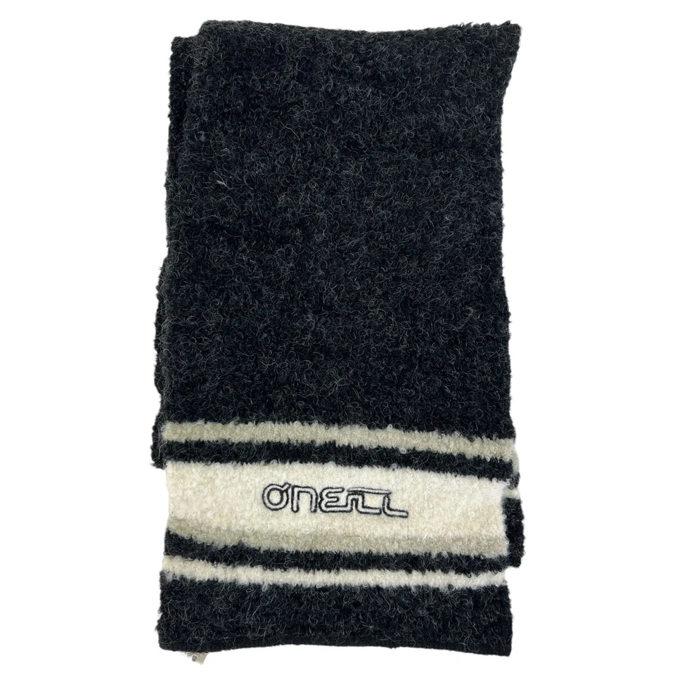 Vintage O'Neill Dark Grey White Y2K Embroidered Stripe Unisex Winter Scarf Used — 第 1/4 张图片