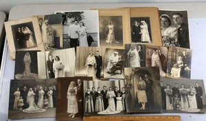Lotto di 18 foto di matrimonio vintage circa 1910-1940 sposo argento gelatina - Foto 1 di 6