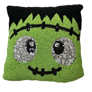 Halloween Baby Frankenstein Monster Beaded Throw Decorative Pillow NEW 12"x12" - Picture 1 of 3