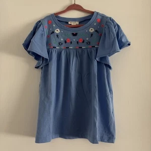 Girl’s CREWCUTS J. Crew Blue Flower Embroidered Top Sz M - Picture 1 of 5