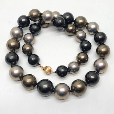 Imitation Tahitian Black Pearls Necklace Gradual 3-Tone Beads 14k Gold Clasp 16" - Image 1 of 4
