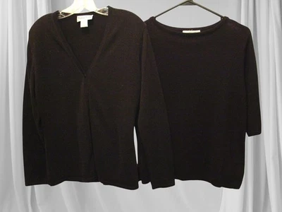 SPARKLY Madison Studio / Karen Kane BLACK V-Neck 2 pieces set Sweater One Button - Image 1 of 4