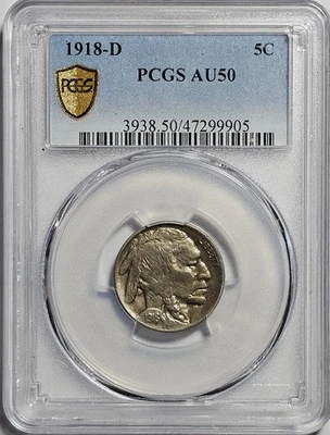 1918-D Buffalo Nickel 5c Coin - PCGS AU50 - Image 1 of 4