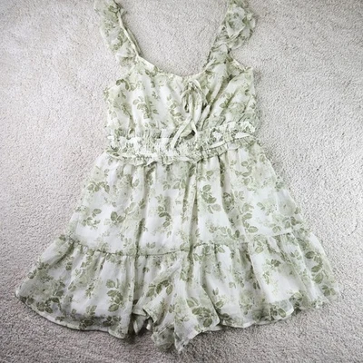 Vestido Mameluco Azul Pimienta Para Mujer L Floral Volantes Sin Mangas Corbata Frontal Marfil Verde Foto 1 de 4