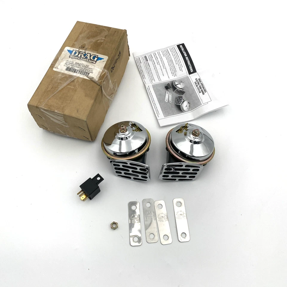 Drag DS272128 Chrome Electric Twin Horns Relay & Mount Brackets Harley Touring - Image 1 of 4