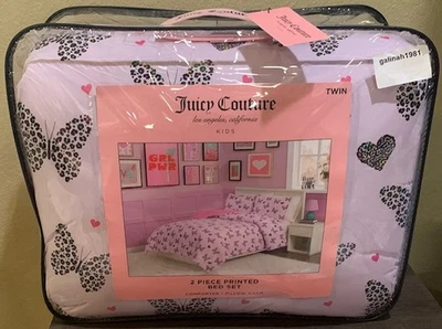 Juicy Couture Lavender w/Leopard Butterflies & Hearts TWIN Comforter & Shams Set - Image 1 of 4