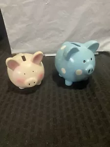 Kleines Sparschwein blau gepunktet ein Punkt & natürlicher Look Vintage 2 Stück - Bild 1 von 11