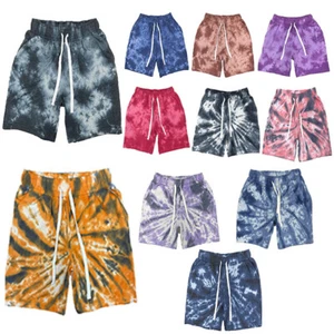 Unisex Tye Dye Sweat Shorts Tie Dye Lounge Cotton Short - Picture 1 of 46