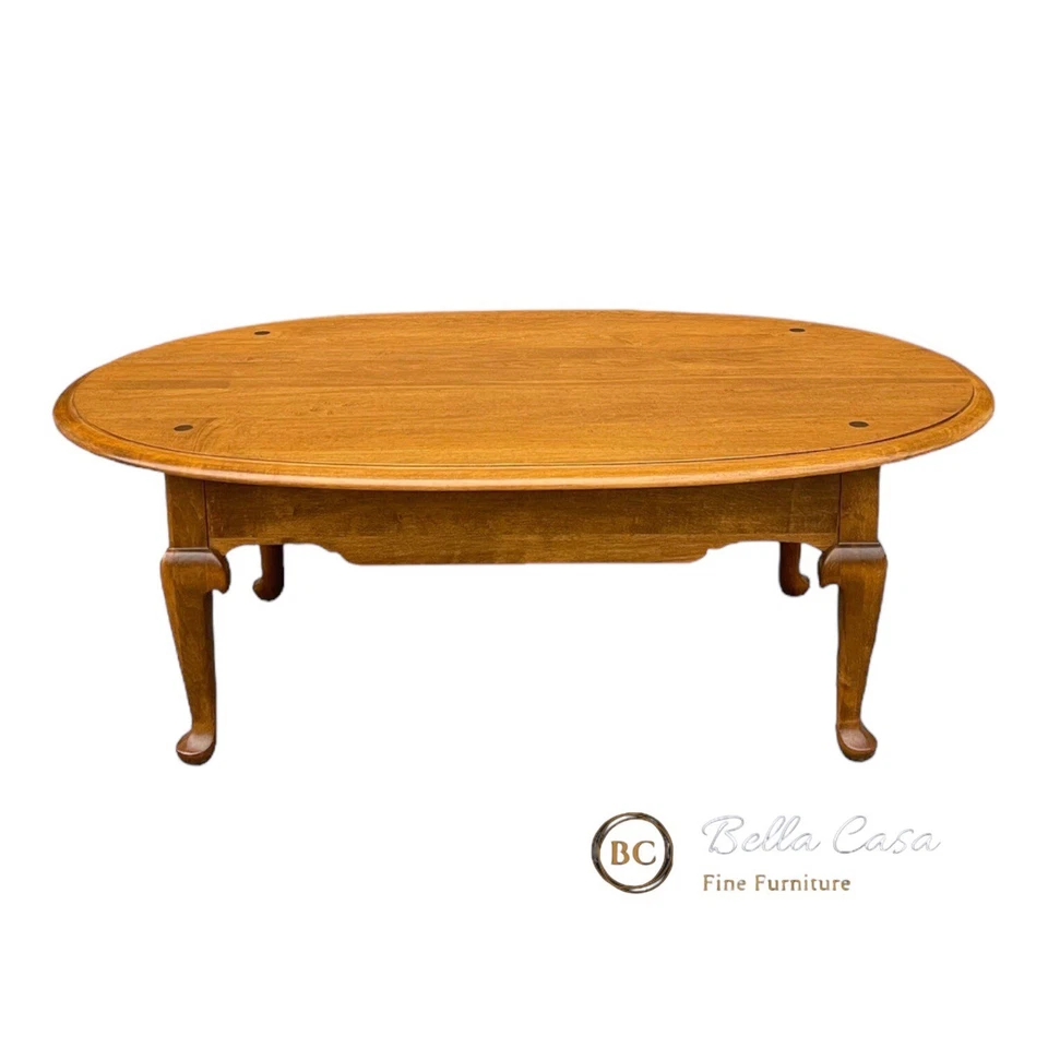 1980s Ethan Allen Heirloom Nutmeg Maple Traditional Queen Anne Oval Coffee Table - Image 1 of 4