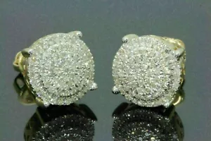 Men's Women's 14K Yellow Gold Over 2Ct Lab-Created Diamond Cluster Stud Earrings - Picture 1 of 3