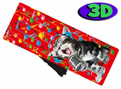 PUCKATOR Kitten Karaoke Moving 3D Hologram Bookmark with Tassel Book Place Holder 15CM
