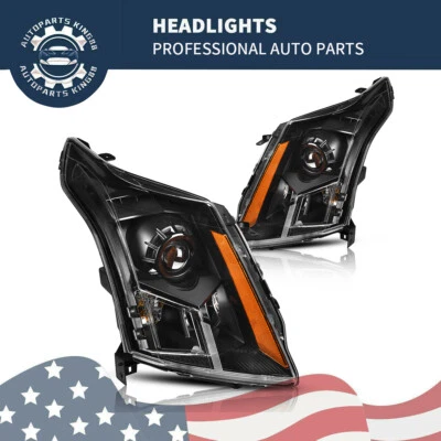 Black Projector Headlights For 2010-2016 Cadillac SRX 4 Door Amber Headlamps Set - Image 1 of 4