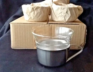 6 moderne Teegläser Teeglas Glühwein feuerfestes Glas im Edelstahlhalter NEU OVP - Bild 1 von 11