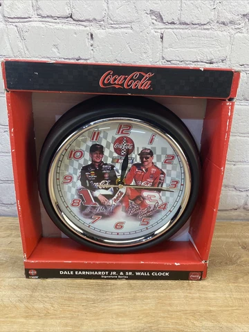 Vintage Nascar Coca-Cola Wall ClockDale Earnhardt Jr. & Sr. NIB, Rare! Cover