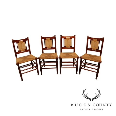 Antique Set of 4  American Cherry Rush Dining Chairs Cover