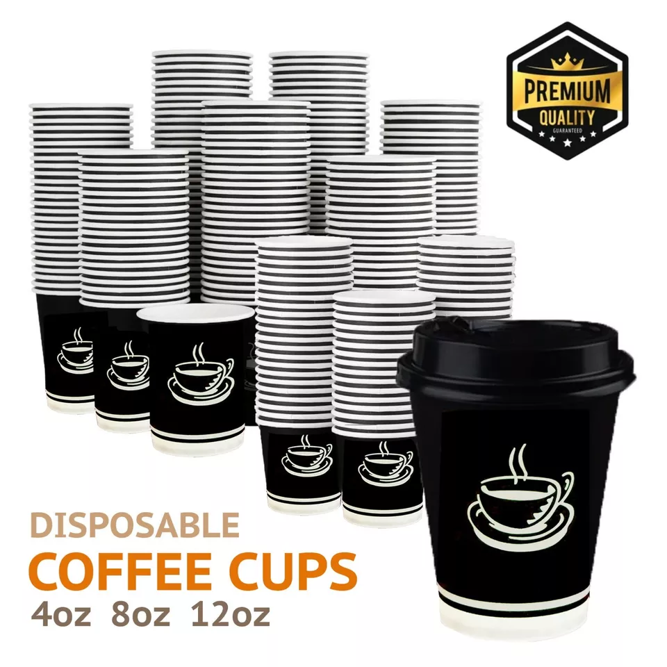 Disposable Coffee Cups With Lid 4oz 8oz 12oz Bulk 100/600/1200/2400 Pk Takeaway - image 1 of 4