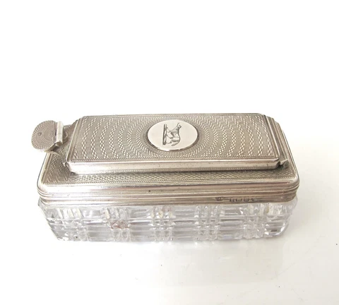 Oblong silver-mounted cut crystal travelling inkwell George Reid London 1830 Cover