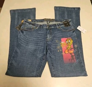 Lot 29 Looney Tunes Pink Tweaty Bird Jeans Women's Denim Boot Cut Flared Size 9 - Picture 1 of 8