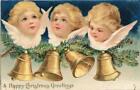 EARLY PRINTED EMBOSSED CHRISTMAS GREETINGS POSTCARD OF ANGELS AND BELLS BY TUCK
