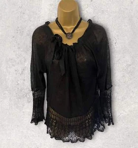 Noa Noa Black Lacy Fine Knit Top UK 12 EU 40 US 8 - Picture 1 of 5