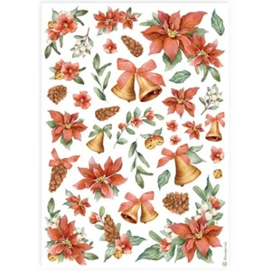PAPEL ARROZ STAMPERIA A4 - NAVIDAD CLÁSICA - FLOR DE PASCUA Y CAMPANAS - Imagen 1 de 1