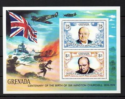 Granada - "BARCOS DE GUERRA ~ AVIONES ~ SEGUNDA GUERRA MUNDIAL ~ SIR WINSTON CHURCHILL" MNH MS 1974 Foto 1 de 2