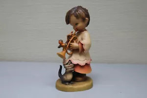 ANRI Vintage Young Girl playing trumpet with bird and cat 6.25" rare nice - Picture 1 of 5