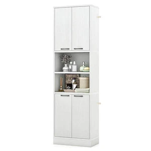 75" Tall Bathroom Storage Cabinet w/ 4 Doors & 2 Open Compartments Freestanding - Picture 1 of 6