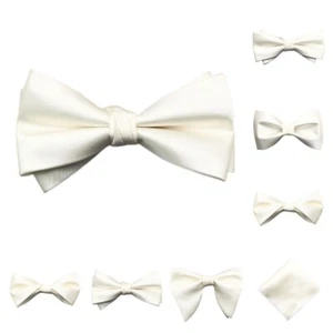 Men Solid White Pre-tied Bow Tie Wedding Party Tuxedo Necktie Bowtie LE23027 - Picture 1 of 8